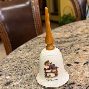 Hummel “Retreat to Safety” Bell with boy on fence looking at frog